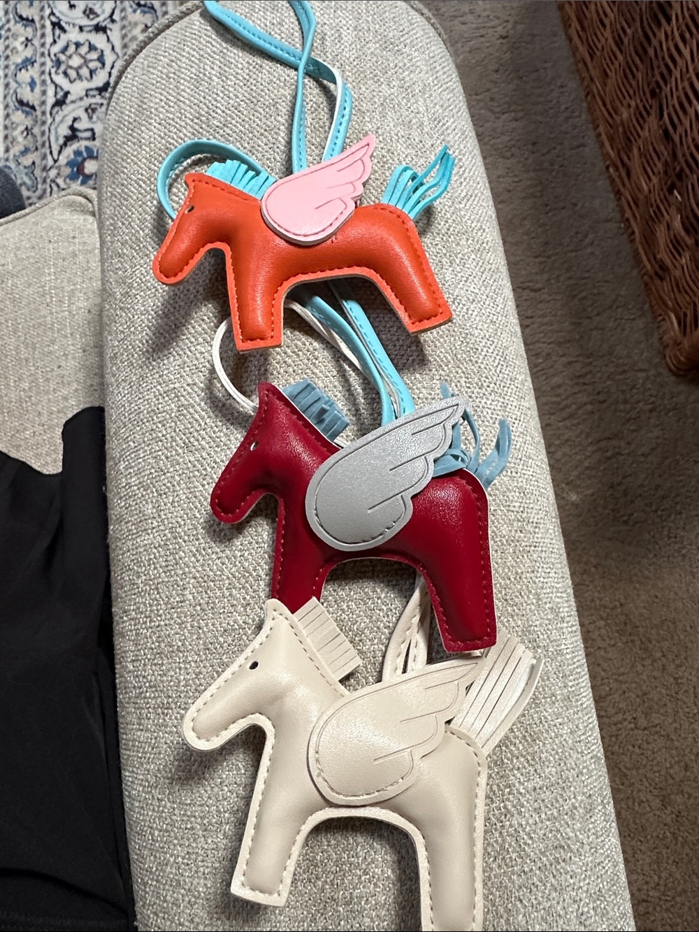 Multicolor Leather Pegasus Bag Charms - Orange, Red, Cream